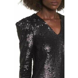 Leith Womens Black Sequin V Neck Sheath Mini Dress